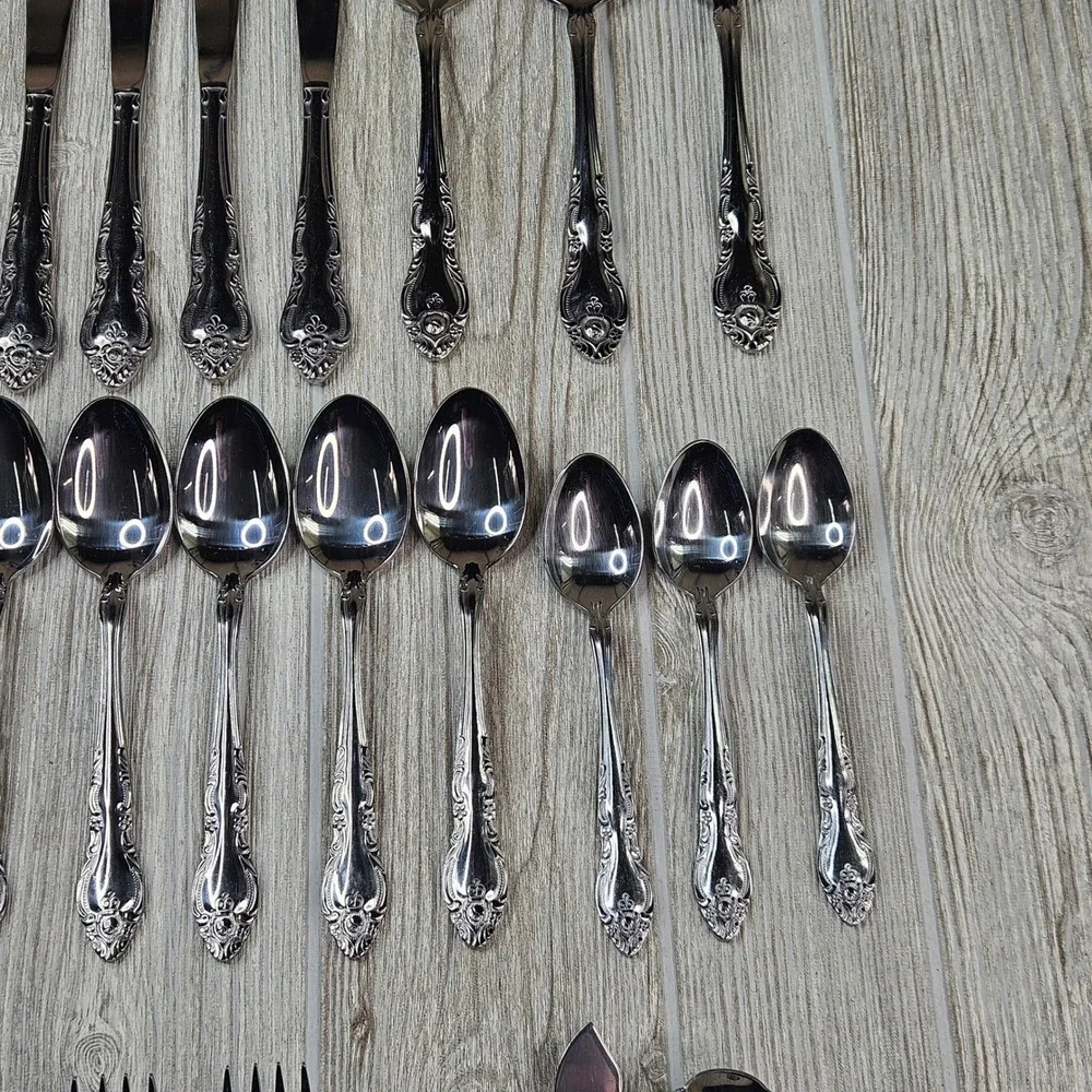 Northland Stainless Malmaison Flatware Set 29 Pcs Ornate Floral Korea Silverware